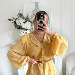 ROBE VOLANTS JAUNE BIJOUX