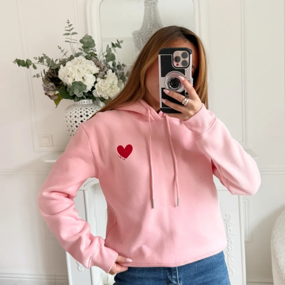 SWEAT À CAPUCHE PINK COEUR
