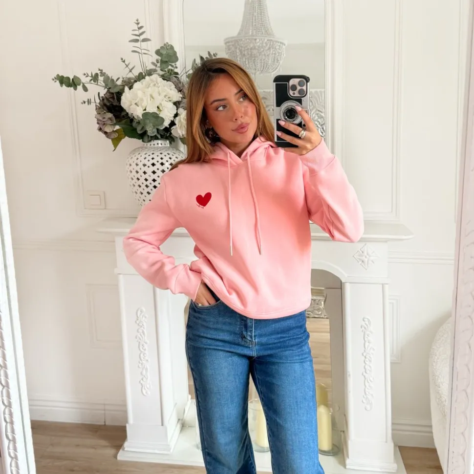 SWEAT À CAPUCHE PINK COEUR