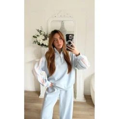 SWEAT BLEU BANDES PINK INÉS