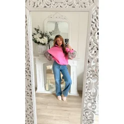 SWEAT FUSHIA MANCHES MOTIFS JEANNINE