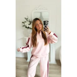 SWEAT PINK BANDES BURGUNDY INÉS