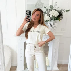 TEE SHIRT BEIGE COL V BICHETTE