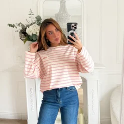 TEE SHIRT MANCHES LONGUES MARINIERE ROSE