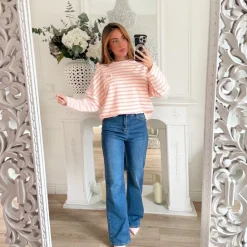 TEE SHIRT MANCHES LONGUES MARINIERE ROSE