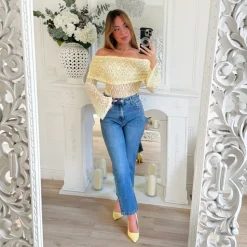 TOP COL BATEAU DENTELLE JAUNE