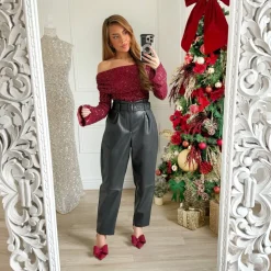 TOP COL BATEAU SEQUINS BURGUNDY