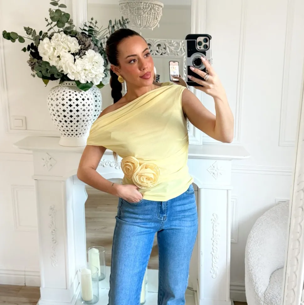 TOP FLEUR EN VOILE JAUNE