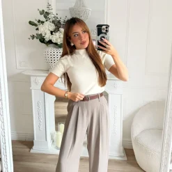 TOP MAILLE MANCHES COURTES BEIGE LOU