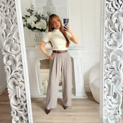 TOP MAILLE MANCHES COURTES BEIGE LOU