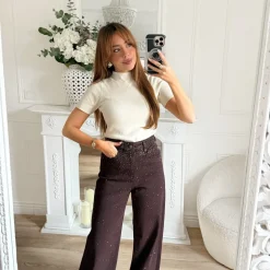 TOP MAILLE MANCHES COURTES BEIGE LOU