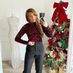 TOP SEQUINS MANCHE LONGUE LYDIA