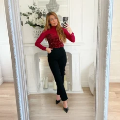 TOP TULLE SEQUINS BURGUNDY EVY