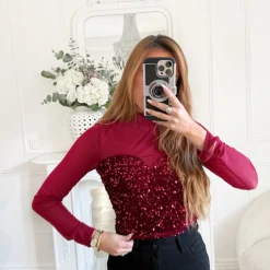 TOP TULLE SEQUINS BURGUNDY EVY