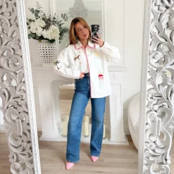 VESTE EN JEAN BLANCHE MOTIFS PÉLAGIE