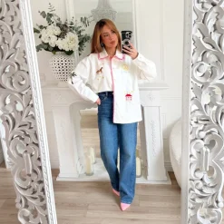 VESTE EN JEAN BLANCHE MOTIFS PÉLAGIE