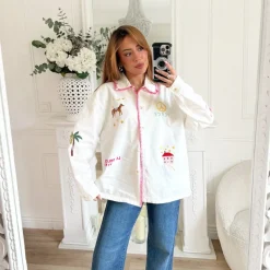 VESTE EN JEAN BLANCHE MOTIFS PÉLAGIE