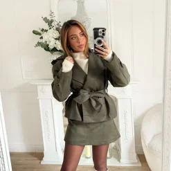 VESTE KAKI SUÉDINE À NOUER AMBRE