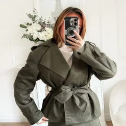 VESTE KAKI SUÉDINE À NOUER AMBRE