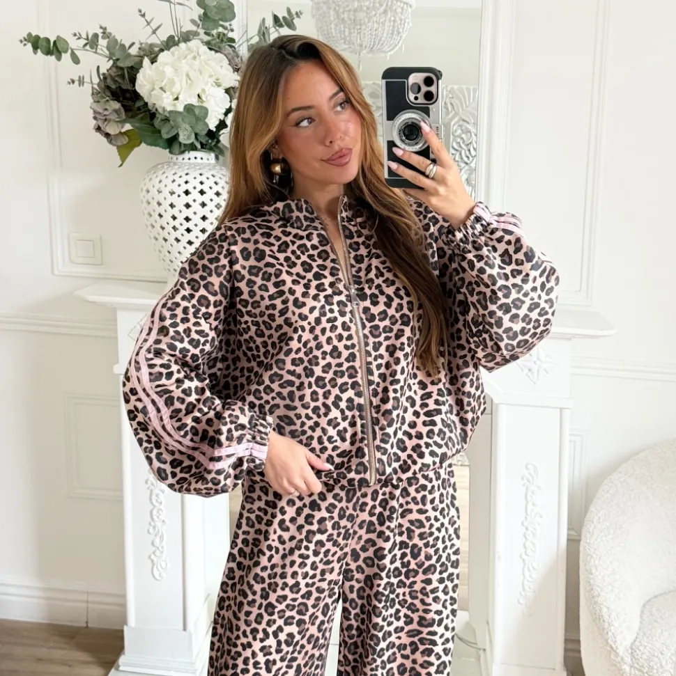 VESTE LÉOPARD BANDES PINK