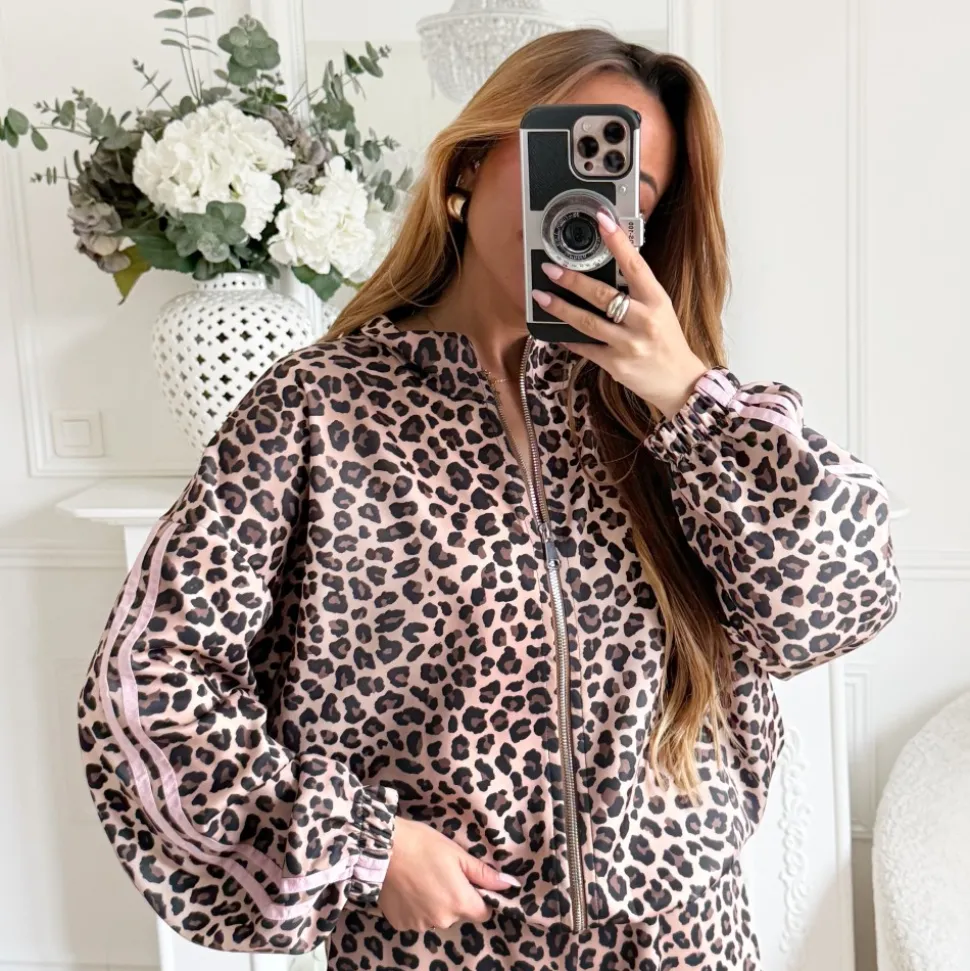 VESTE LÉOPARD BANDES PINK