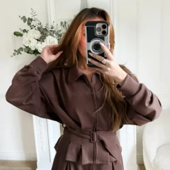 VESTE ZIPÉE CHOCO AVEC CEINTURE LUNA
