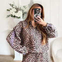 VESTE ZIPPÉE LÉOPARD BANDES LILAS LISE